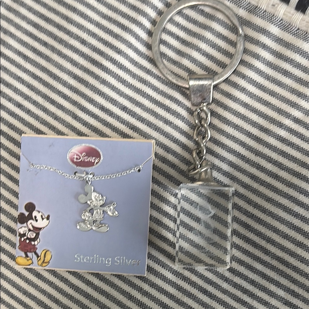 Disney Mickey sterling silver necklace + keychain